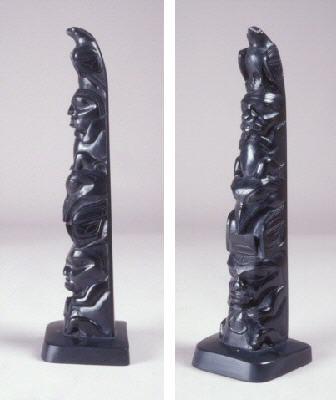 Model Totem Pole - argillite 16.5in X 4in X 4in. Burke Museum of Natural History and Culture, Gift of John and Grace Putnam Family
